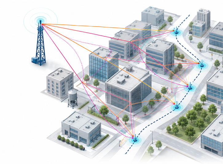 Urban multipath propagation: a base station serving a mobile receiver through direct and reflected paths